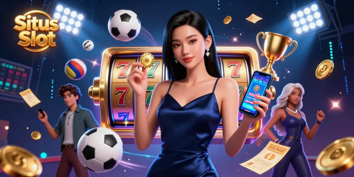 Experience the excitement of Situs Slot with a stunning Asian woman showcasing a casino app.