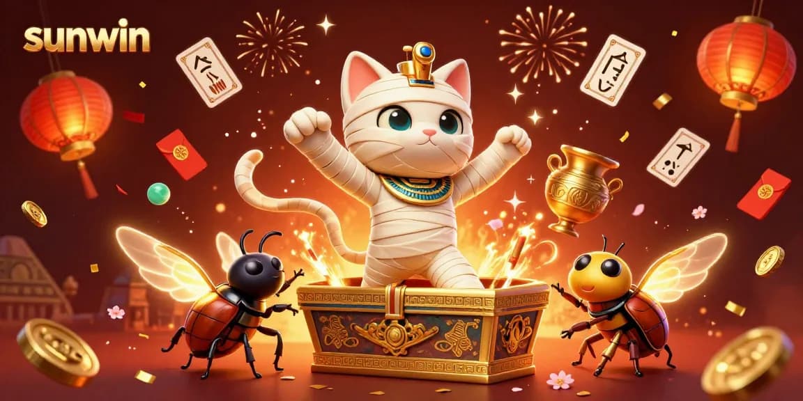 Experience exciting moments at sunwin with a lively pyramid casino scene featuring vibrant characters and festive elements.