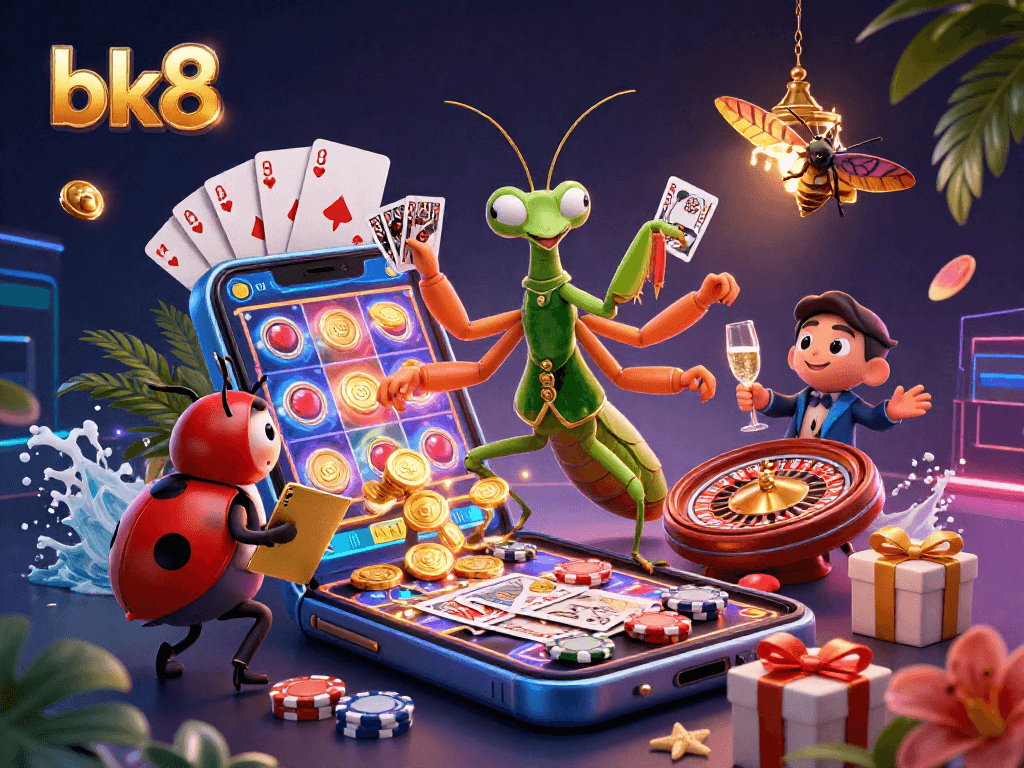 Engage with bk8's vibrant casino scene featuring animated characters and interactive gaming elements