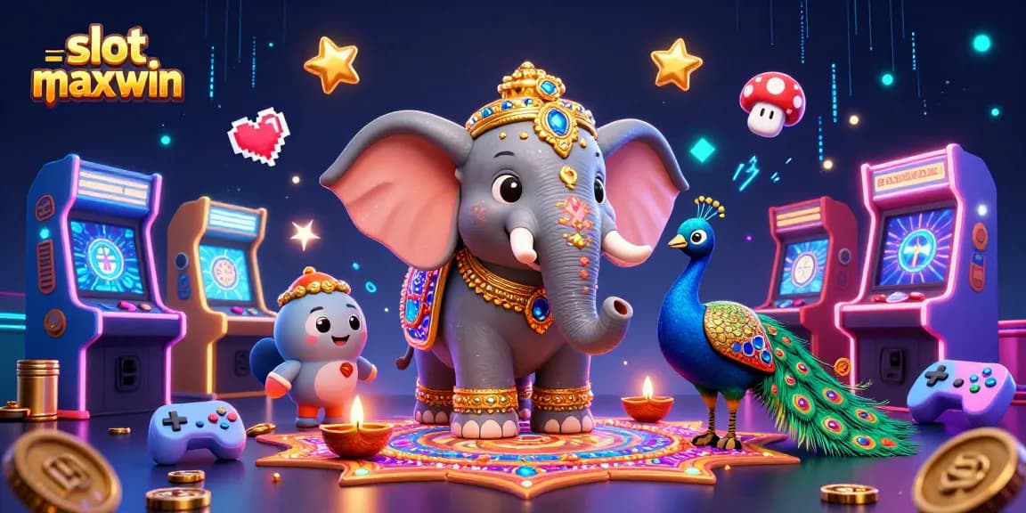 Menangkan jackpot slot maxwin dengan elefant berhiaskan emas dan permainan arcade glamor.