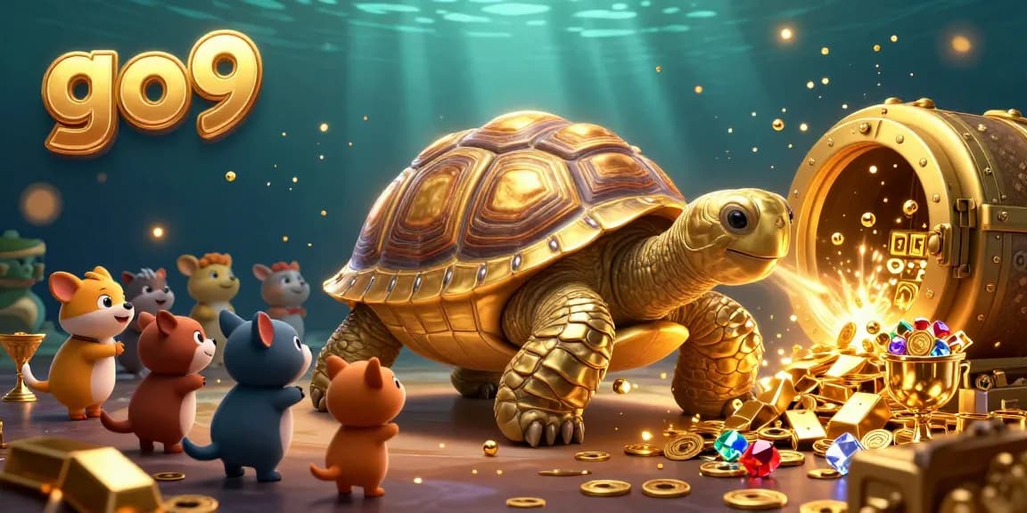Spin the exciting go9 pinball treasure machine surrounded by shining gold and vibrant creatures.