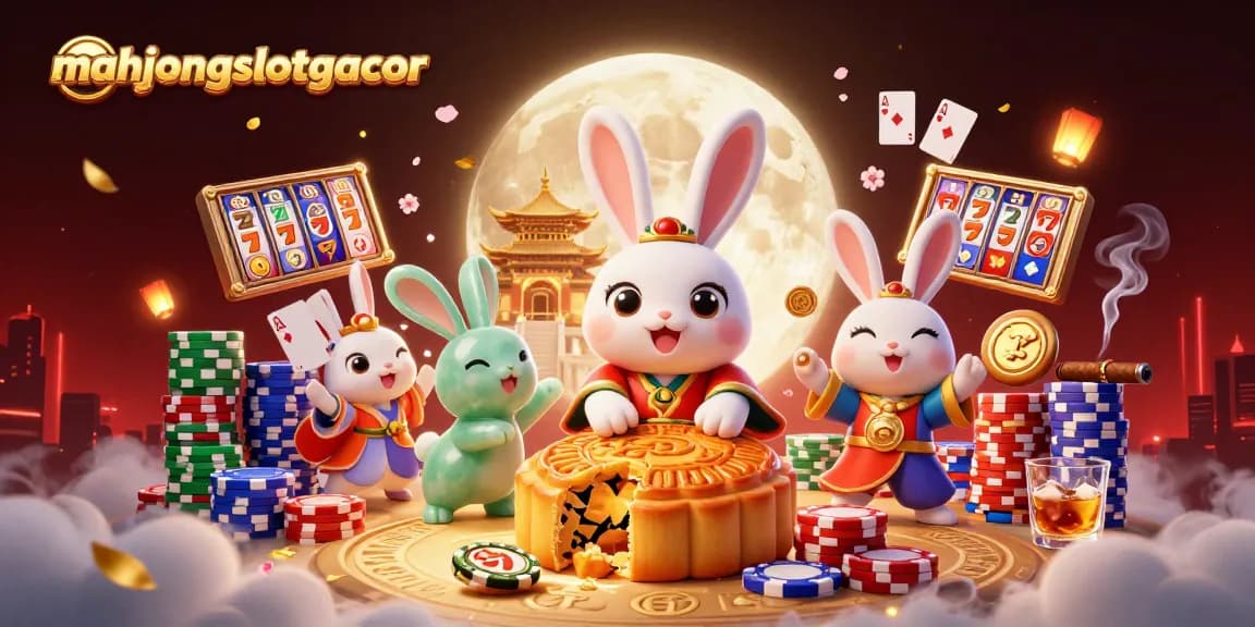 Engage with mahjongslotgacor at this vibrant scene featuring playful characters among casino slot elements.