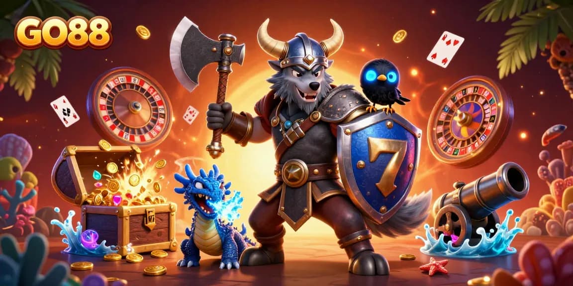 Experience the thrill of GO88 with exciting casino games amidst dragons and glowing treasures!