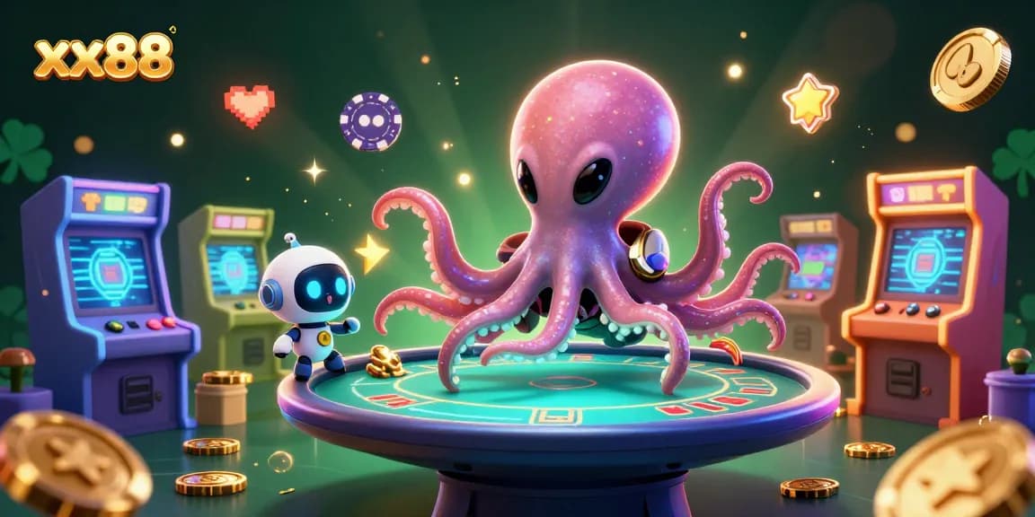 Experience thrilling gameplay at xx88 with this vibrant 3D illustration featuring alien and robot characters.