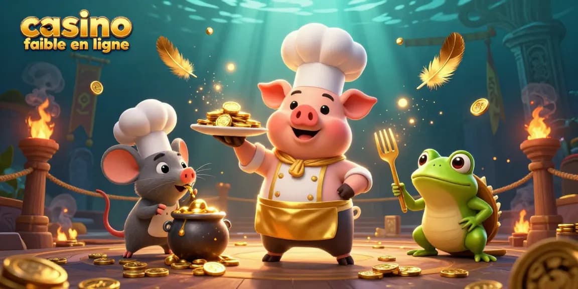 Découvrez des récompenses en or éclatantes dans un casino fiable en ligne présenté dans une scène de dessin animé 3D.