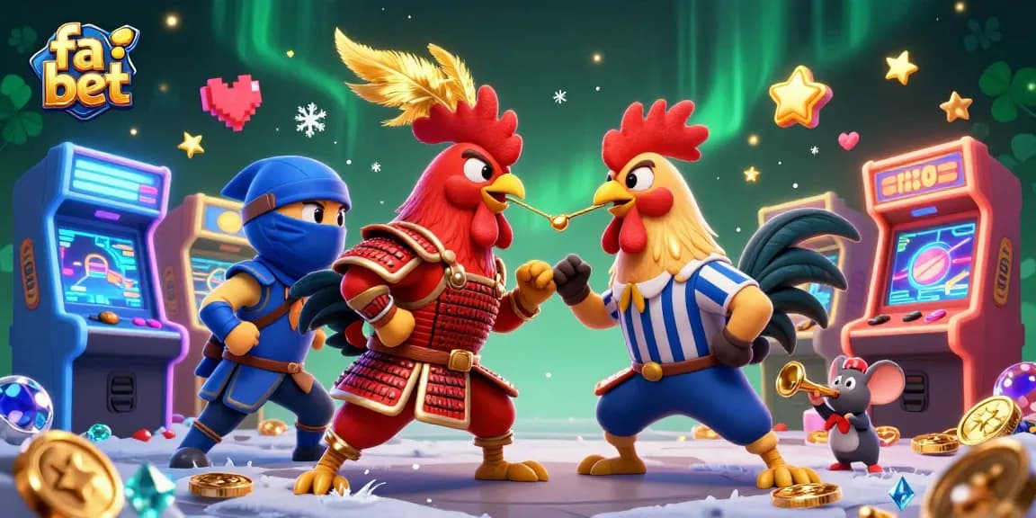 Engage with exciting fa bet strategies featuring dynamic cartoon roosters in a casino setting.