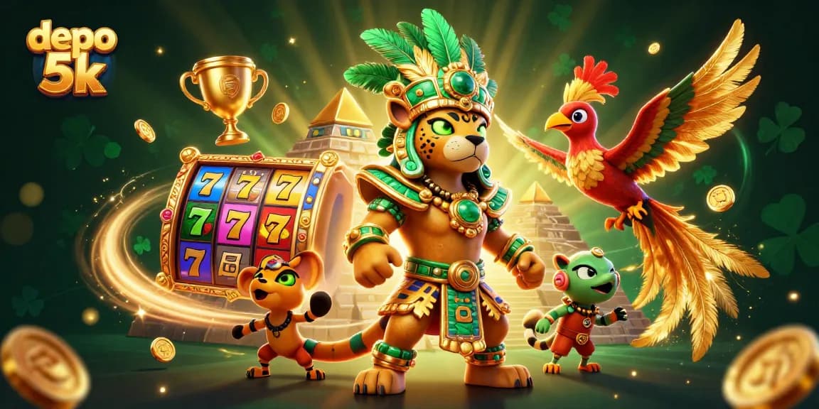 Menangkan permainan slot di depo 5k dengan jackpot fantastis dan simbol keberuntungan yang bersinar.