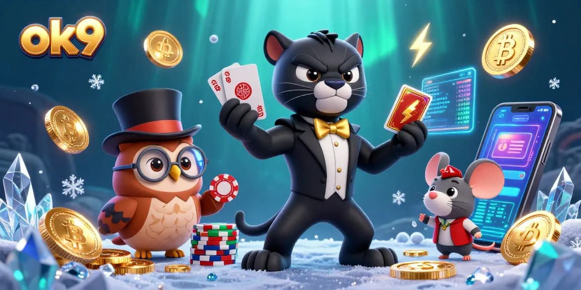 Experience thrilling games at ok9 with a stylish panther dealer and enchanting casino characters.