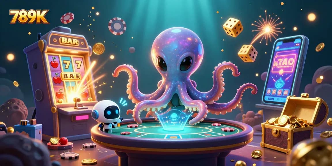 Experience thrilling gameplay at 789K with an alien octopus managing a poker table.