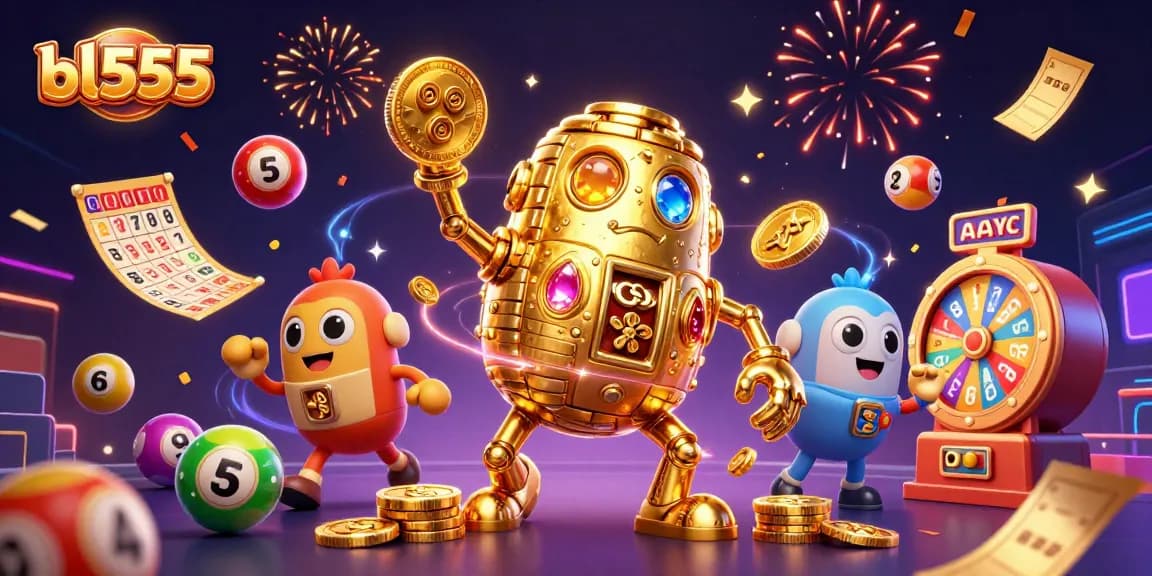 Engage with bl555's thrilling gaming experience featuring a golden golem and dynamic lottery elements.
