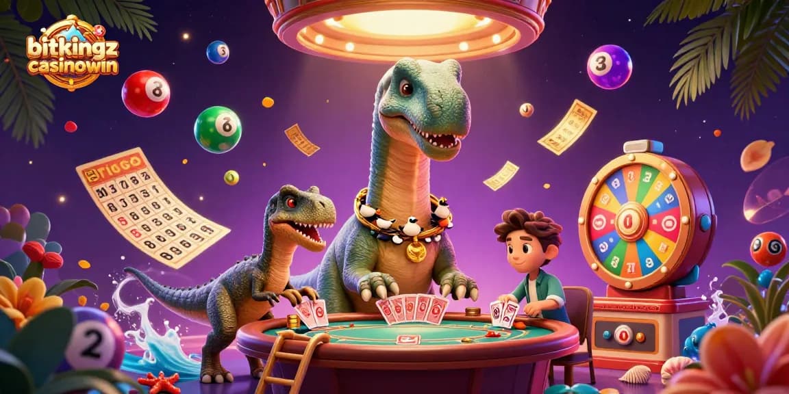 bitkingzcasinowin: Genießen Sie das spannende Spielvergnügen mit einer lebendigen Casino-Illustration.