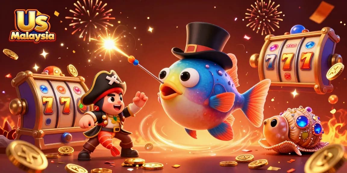 Engage with thrilling slot action at Us Casino Malaysia, featuring vibrant 3D characters and rich casino elements.