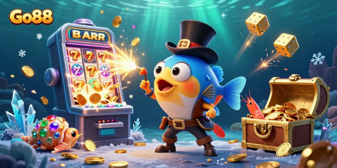 Experience thrilling gaming with Go88 amidst animated characters and a vibrant jackpot scene.