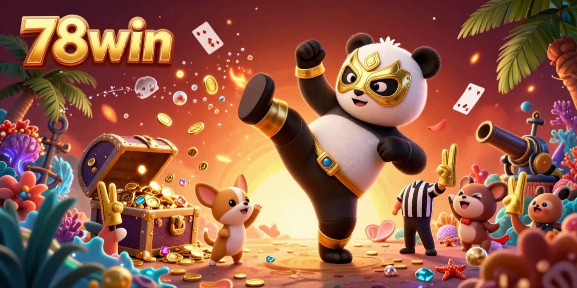 Join the excitement at 78win as the panda wrestler delivers a spectacular kick surrounded by animated casino elements.