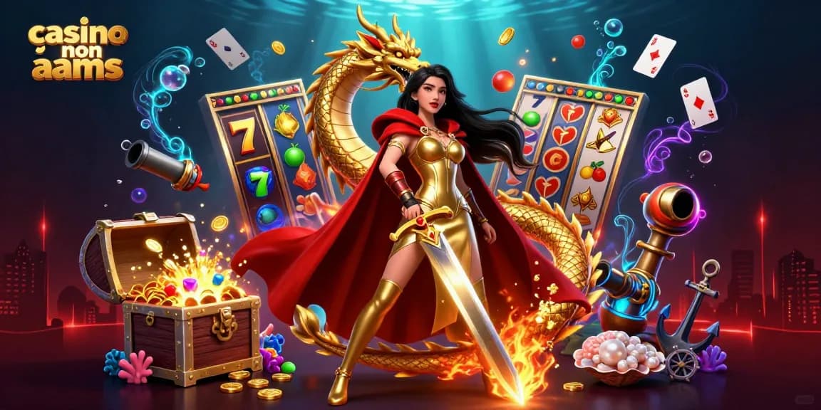 Interagisci con la vivace scena dei casinò non AAMS che presenta slot e una regina guerriera.