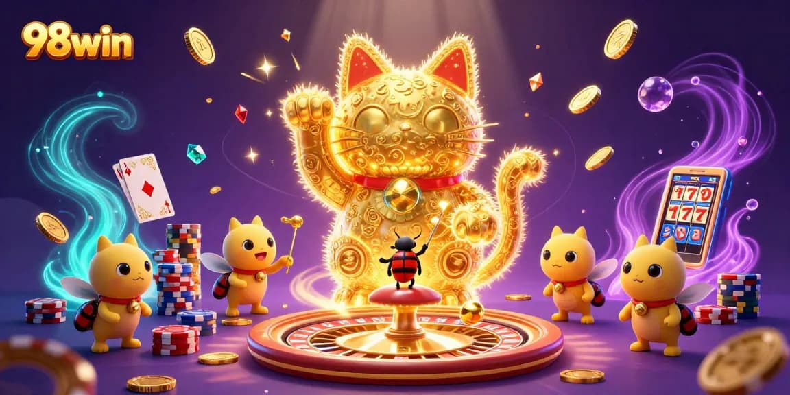 Experience thrilling gameplay with 98win's vibrant casino features in an animated scene.