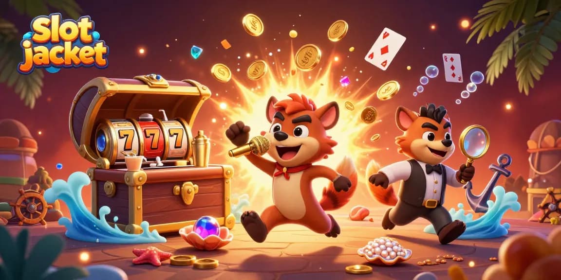 Slot jackpot fungsional dengan hyena berdiri di panggung, menghibur pemain di kasino.