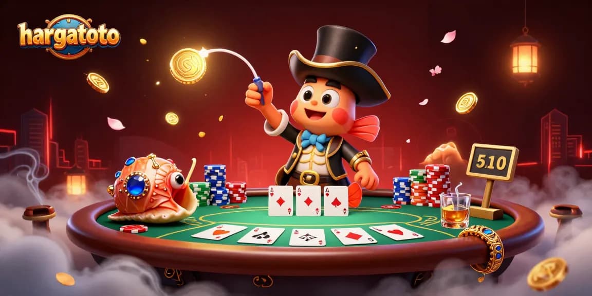 hargatoto's vibrant scene shows a playful anglerfish attracting coins in a thrilling casino atmosphere.