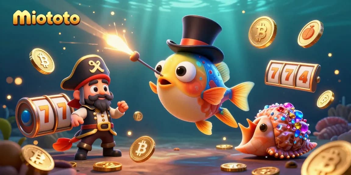 Engage with miototo's thrilling slot game scene featuring 3D characters and vibrant casino elements.