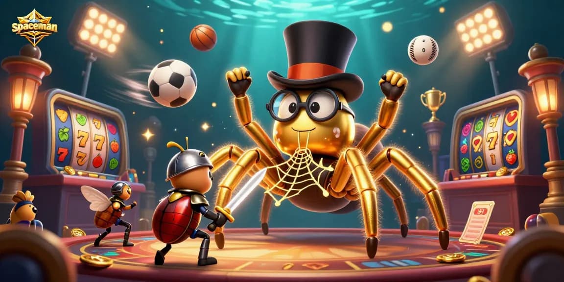 Spin to win big at Spaceman with the golden tarantula and beetle knight in this dynamic jackpot scene.