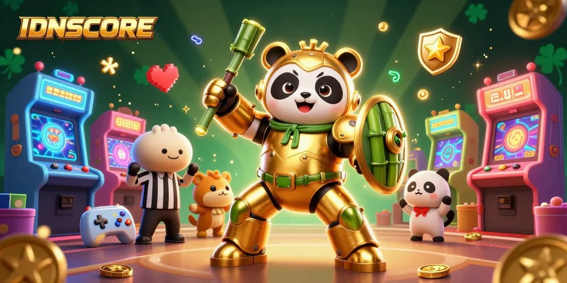 IDNSCORE offers thrilling betting experiences with a golden panda in a dynamic casino arena.