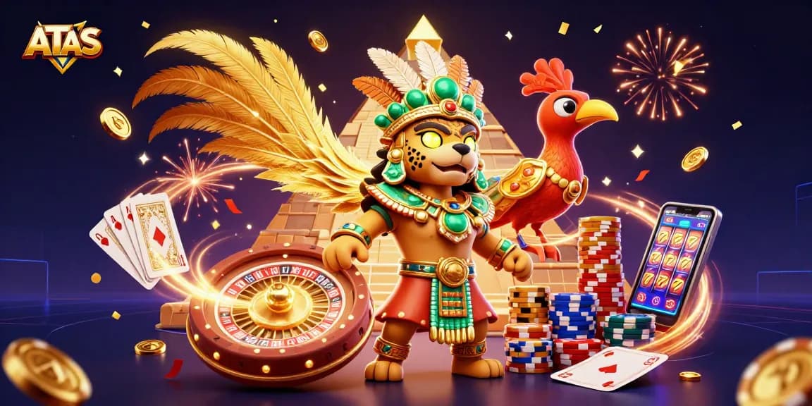 Play ATAS with vibrant casino elements including chips and golden jackpots in action.
