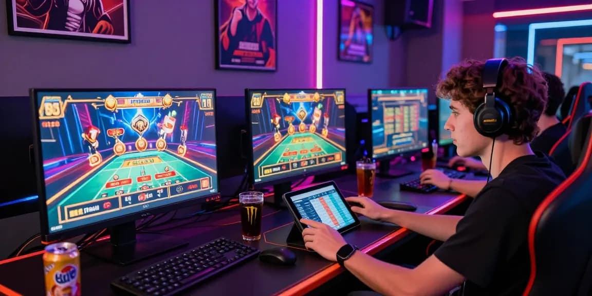 78win com gaming enthusiasts engaging in intense gameplay in a vibrant, modern gaming setup.