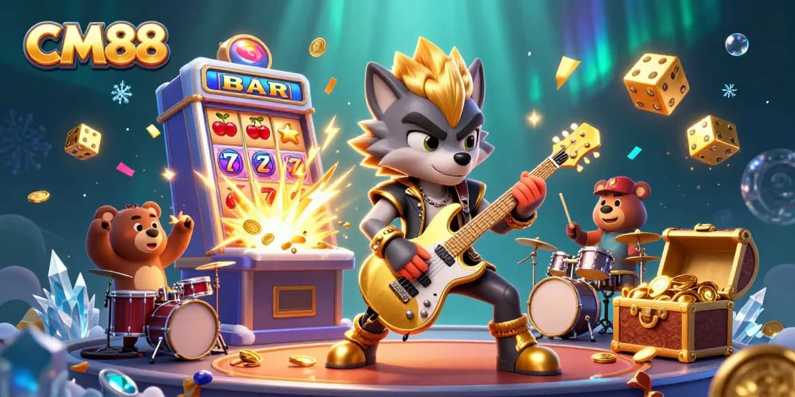 CM88 brings thrilling casino excitement with a cartoon wolf rock star and jackpot explosions.