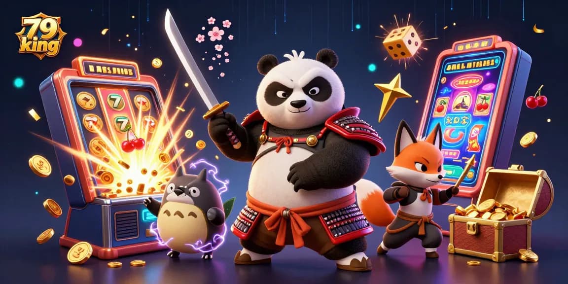Engage with thrilling slots at 79 king with a dynamic casino scene featuring vibrant characters and exciting gameplay.
