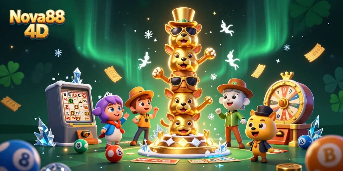 Play Nova88 4D lottery games featuring dynamic 3D illustrations with vibrant visuals and excitement.