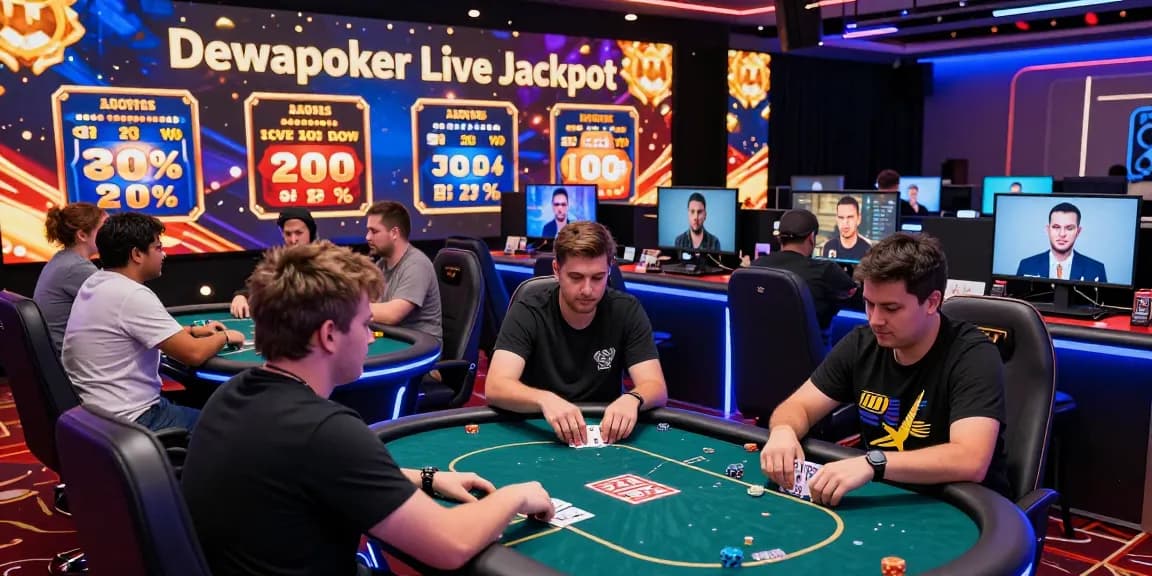 Dewapoker Live Jackpot tournament scene with players celebrating huge wins in an exciting online gaming atmosphere.