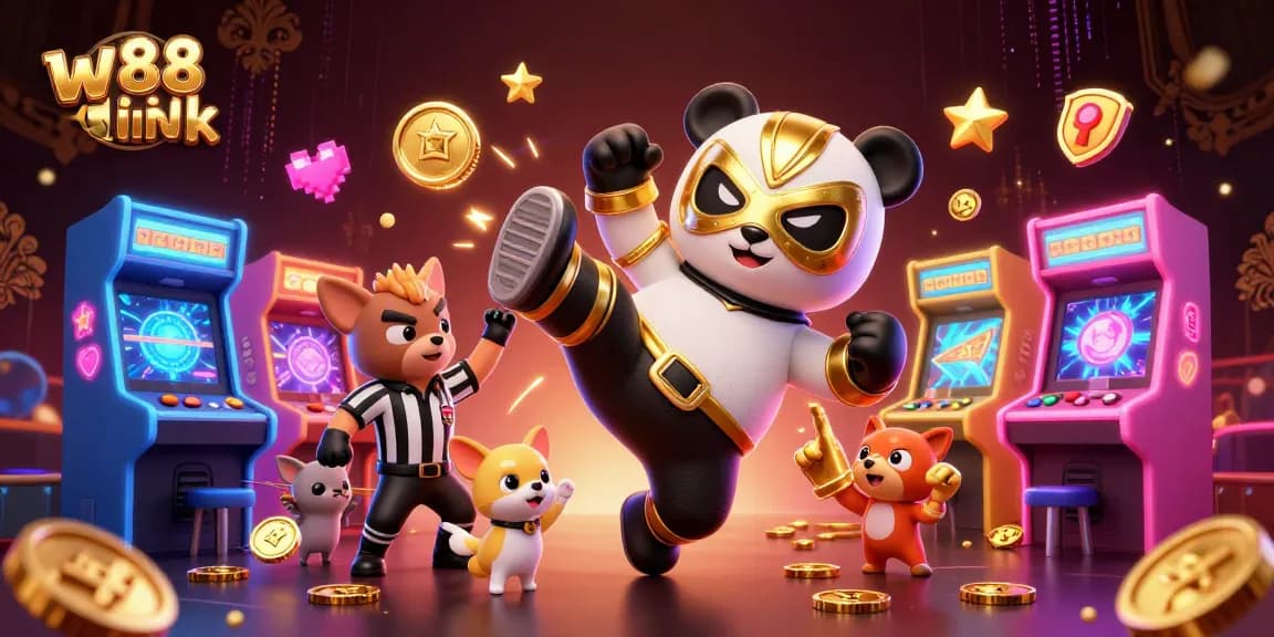 Experience the excitement of w88 link through a vibrant casino illustration featuring dynamic characters and gaming elements.