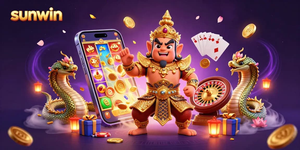Experience thrilling gameplay with sunwin in this vibrant 3D casino illustration