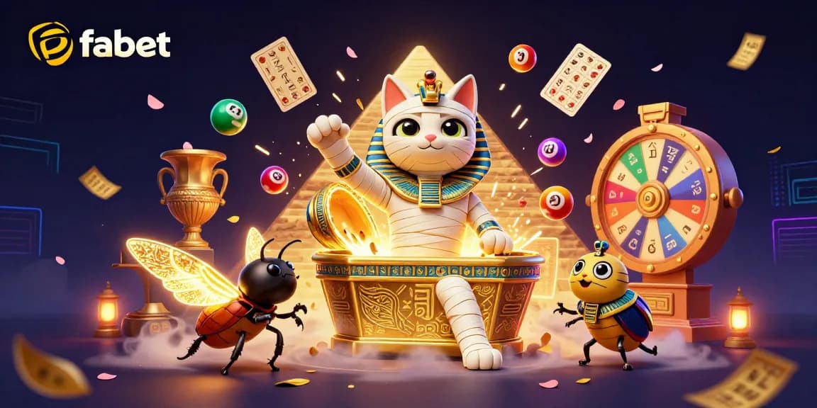 Experience the vibrant adventure of fabet with an Egyptian mummy cat and dynamic casino elements.