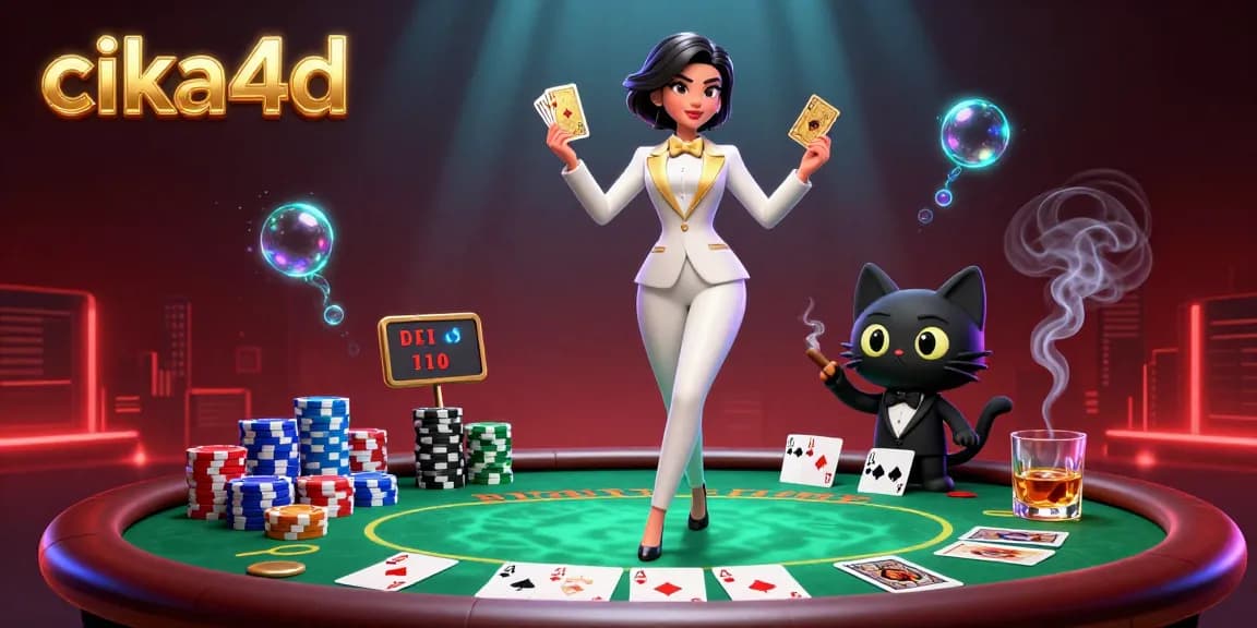 Experience thrilling poker action with cika4d featuring a glamorous dealer shuffling cards.