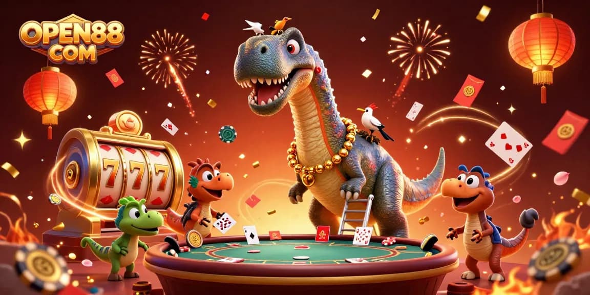 Experience the excitement of betting at OPEN88 COM with this vibrant casino scene featuring unique characters.