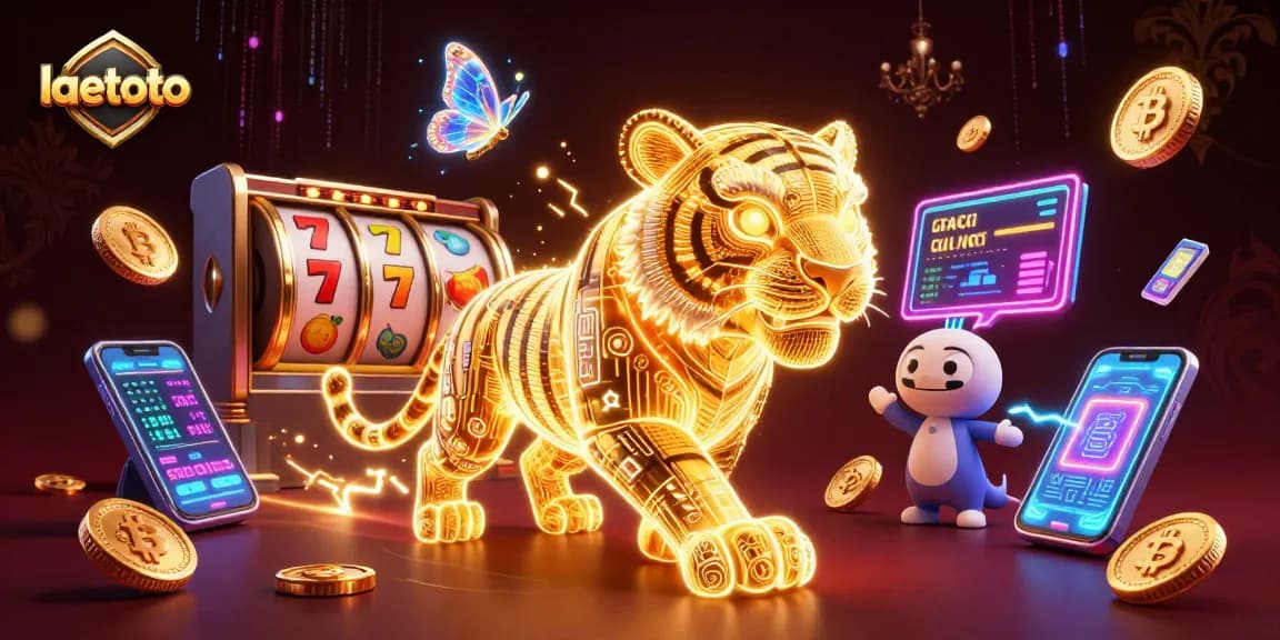 Experience thrilling wins at laetoto with neon-wireframe characters and dynamic casino elements.