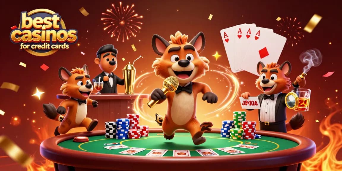 Experience the vibrant scene of the best casinos for credit cards through animated hyenas in a comedy casino.