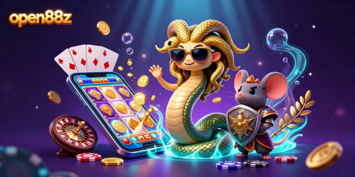Experience thrilling gameplay with open88z in this vibrant 3D casino illustration, featuring Medusa and more.