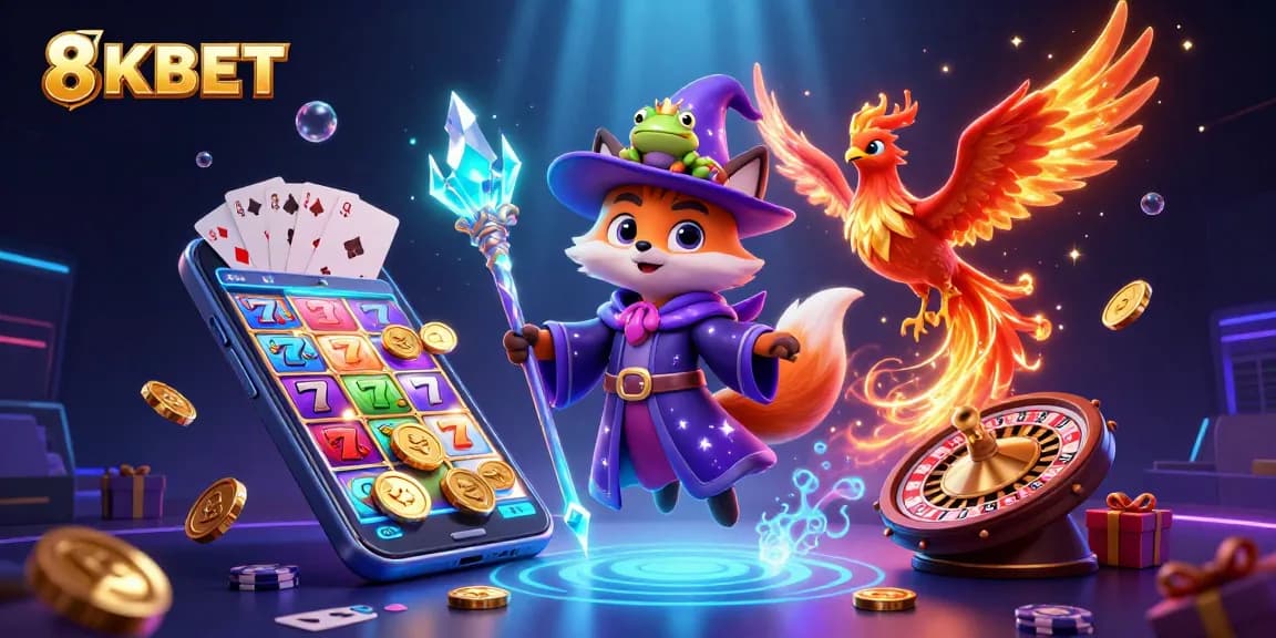 Experience thrilling gaming adventures at 8KBET with vibrant 3D casino elements and enchanting characters.