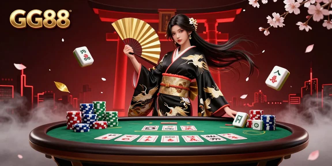 Experience thrilling games at GG88 with a wonderfully crafted Asian-themed casino scene.