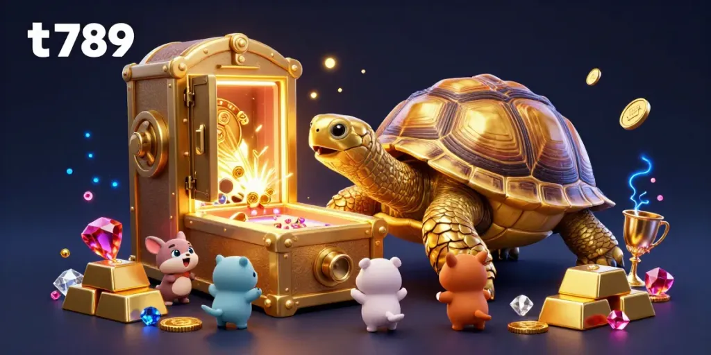 Experience thrilling fun at t 789 with a golden tortoise pinball game and treasure vault bursting with riches.