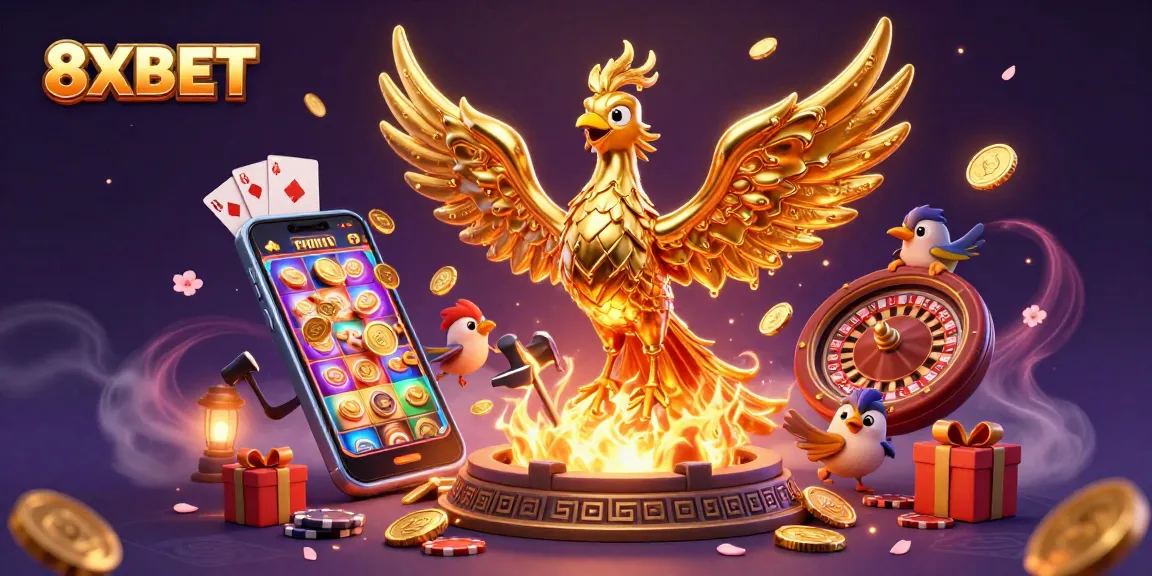 Experience thrilling wins at 8XBET with golden phoenix and vibrant gaming elements.