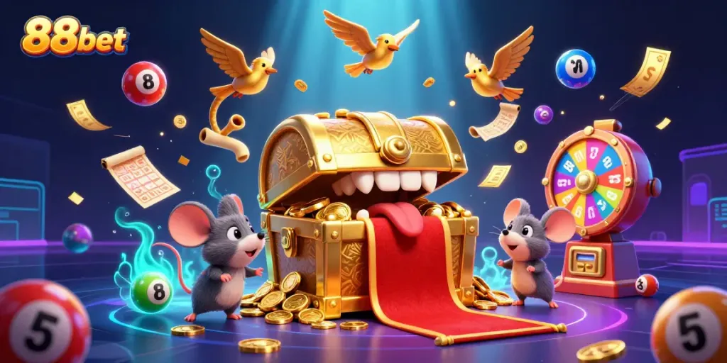 Play exciting games at 88bet while experiencing vibrant animations and carnival-style visuals.