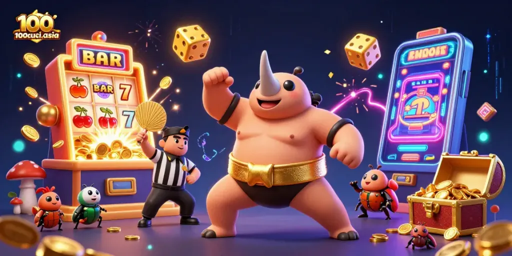 Experience thrilling gaming at 100cuci-asia with a vibrant scene of excitement and winning opportunities.