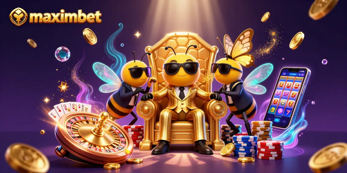 Experience the thrill of winning at maximbet with a vibrant casino scene featuring games and characters.