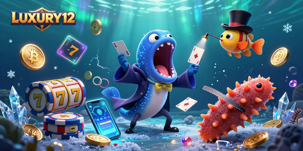 LUXURY12 showcases thrilling slot action with a bioluminescent eel performing magic tricks amidst electric digital elements.