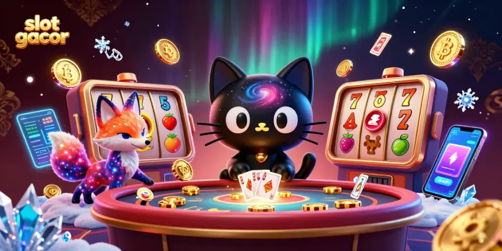 Slot gacor menarik perhatian dengan kucing lubang hitam dan nebula rubah dalam kasino kosmik.