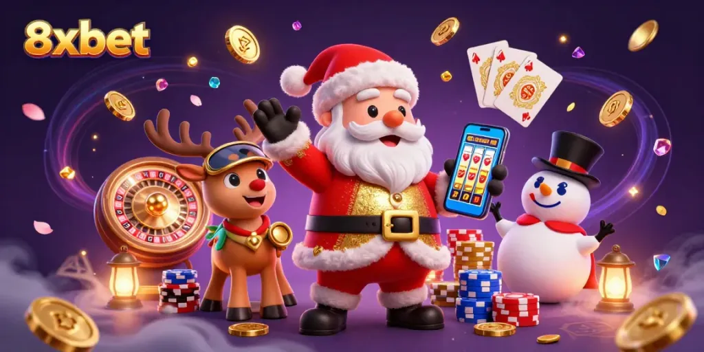 Experience exciting wins with the 8xbet slots featuring Santa and friends in a vibrant casino.