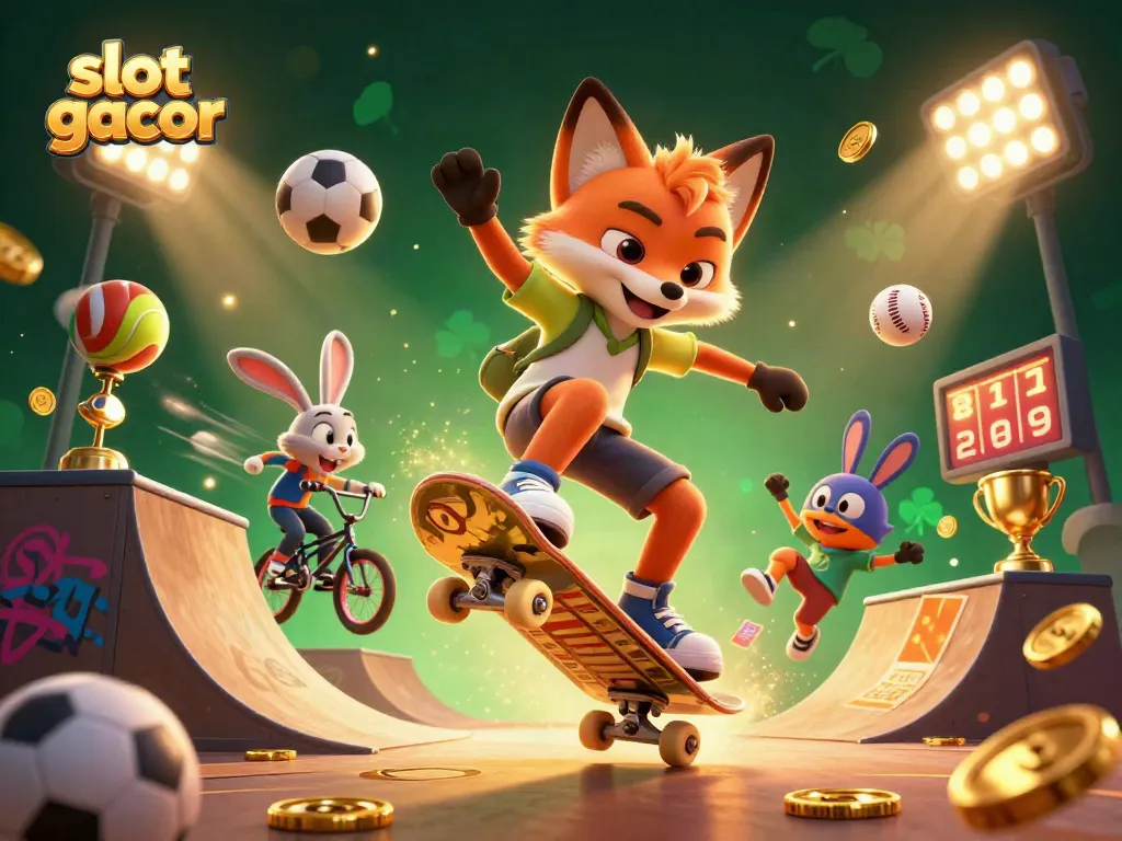 Engage with slot gacor excitement through dynamic casino-themed 3D art showcasing vibrant characters.